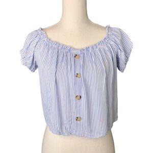 H&M Divided Blue & White Striped Boho Cropped Top Size 2